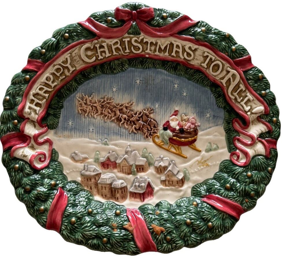 Fitz &Floyd "Happy Christmas to All" Platter plate holiday 9” x 8” 1983 vintage